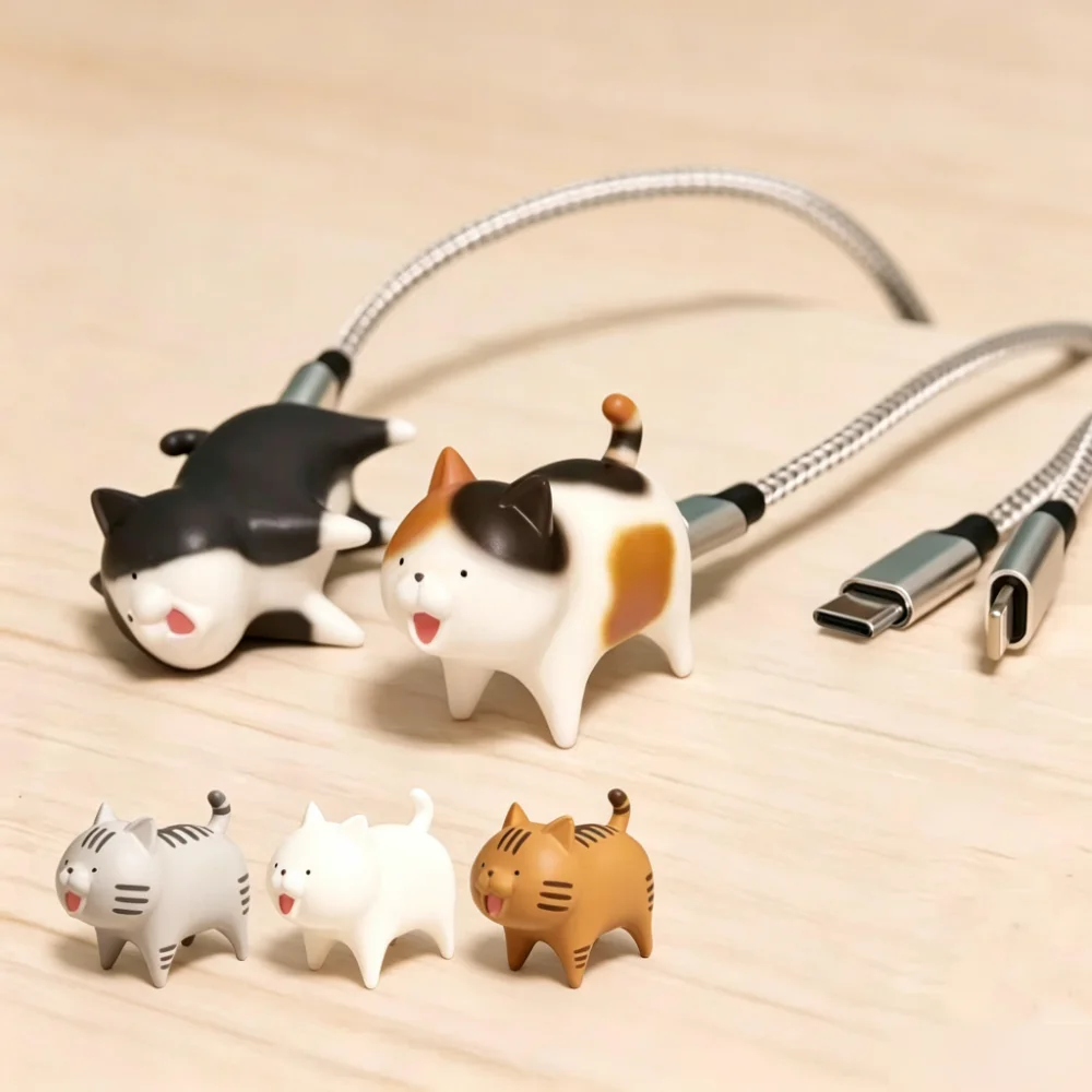 2pcs Cute 3d Vertical Cat Cable Protector Soft Silicone Anti Break Cable Protector Suitable For Iphone Lightning Type-c Charging