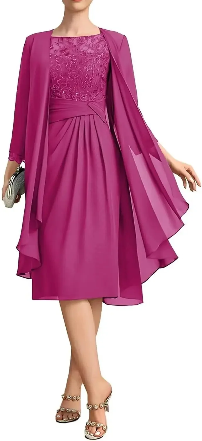 QMANSHA Maßgeschneidertes staubblaues Spitzen-Chiffon-Abendkleid in Knielänge für die Brautmutter mit geraffter Taille – Detail 19