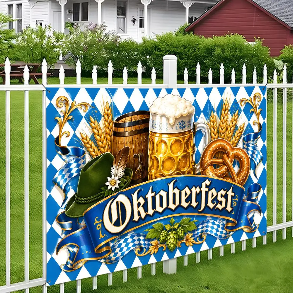 Oktoberfest flag vivid print durable easy hang reusable bar porch yard party beer mugs pretzel wheat barrel Bavaria decor Flags