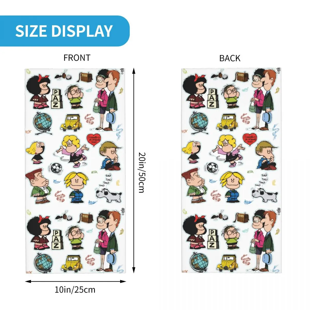 Mafalda Characters Bandana Neck Gaiter Printed Cartoon Mask Scarf Multifunctional Headwear Fishing Unisex Adult Breathable