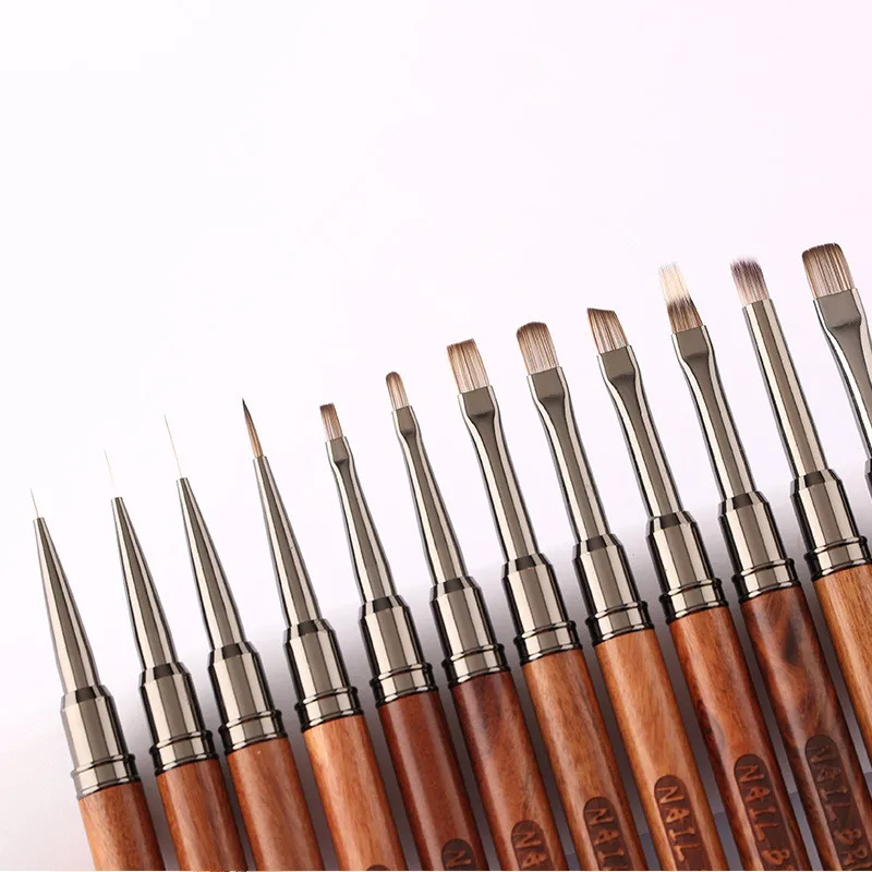 12種類のサンダルウッドハンドルネイルブラシ、マニキュアラインペイント、グラデーションUVジェルエクステンションビルダー描画ペン