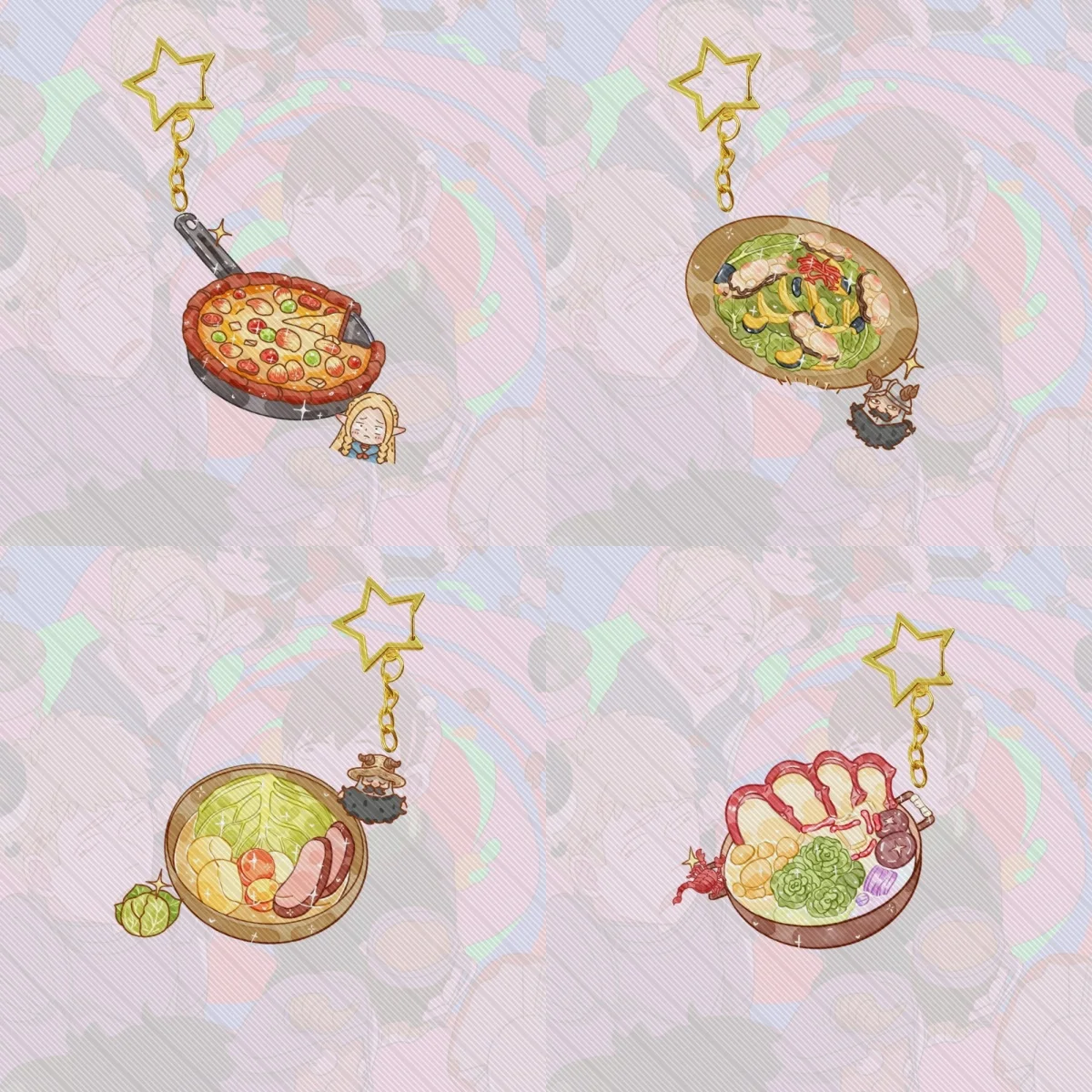 

6cm Anime Delicious in Dungeon Standing Acrylic Car Keychain Accessories KawaiiBag Charms Key Ring Fans Christmas Gift