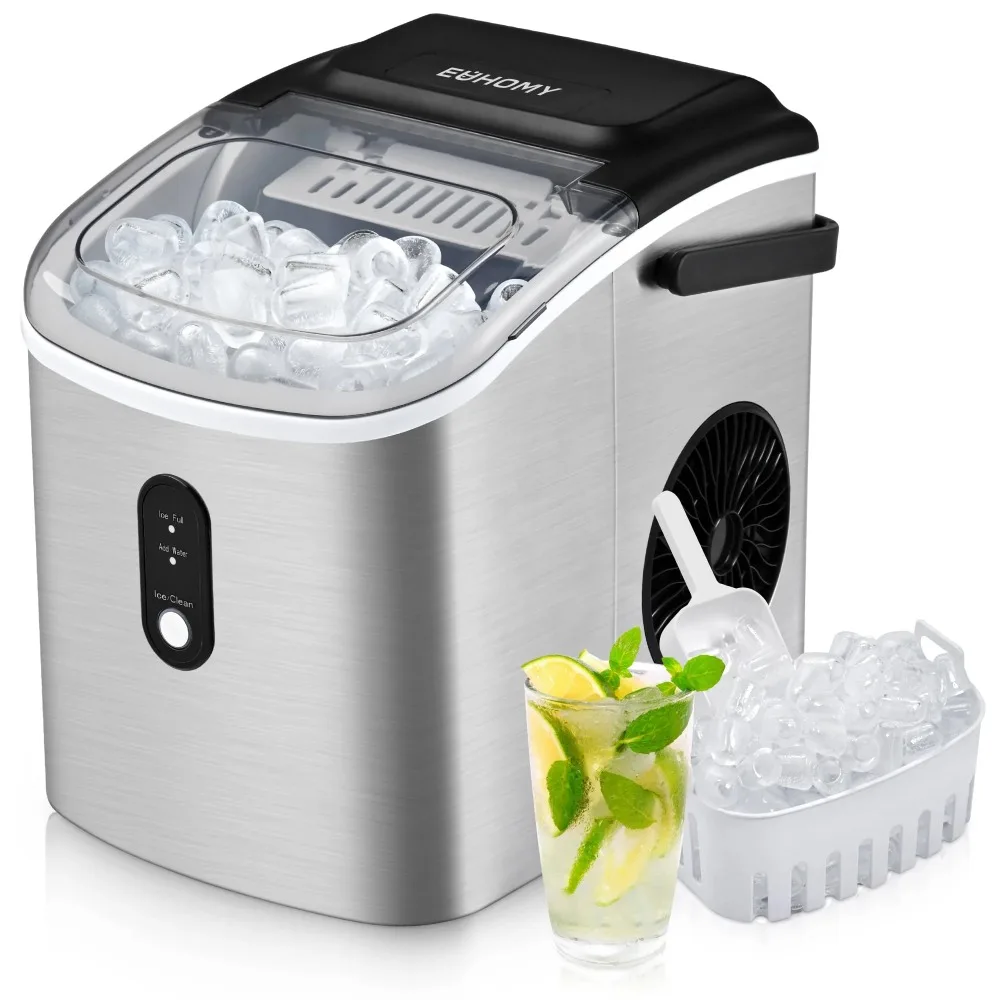 Ice Maker Countertop with Handle, 26 lbs/24H, 9 Bullet-Shaped Ice in 6 Min, Portable Ice Maker for Home, Silver home appliance