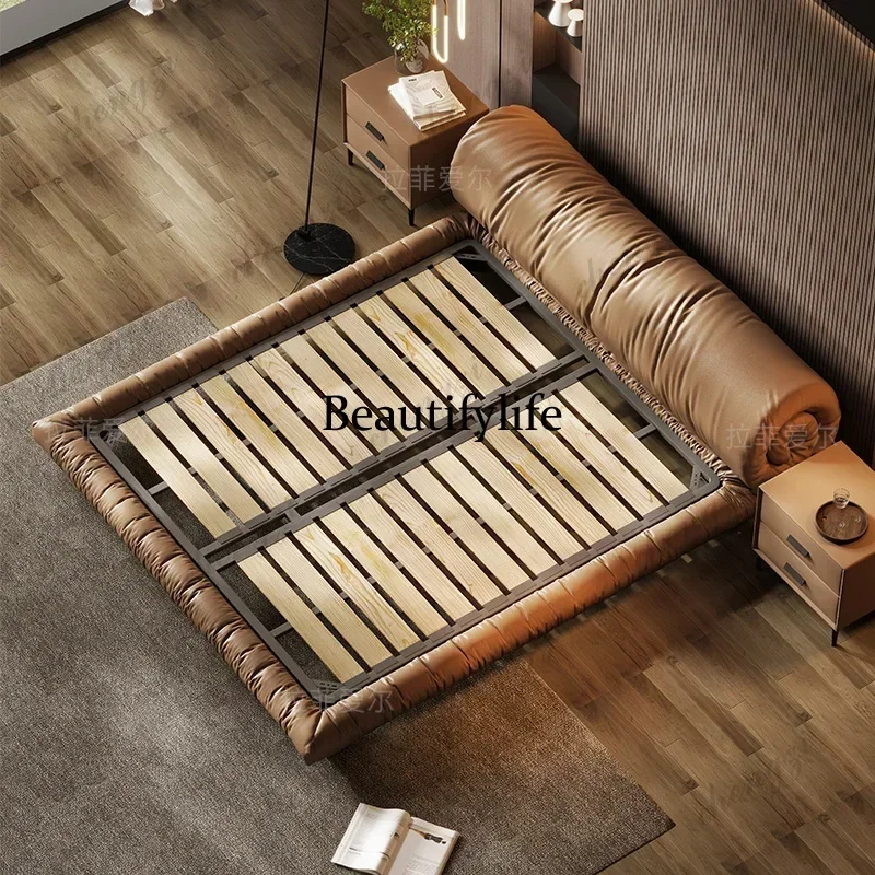 A73   frames Double bed luxury Italian roll wrapped marriage twin bed tatami floor bett design bedroom furnitu