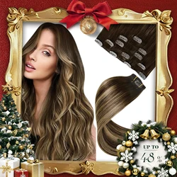 LaaVoo Clip in Hair Extensions 100% Real Human Hair Natural Straight Real Remy Double Weft Clip in Extensions Full Head 80G&105G