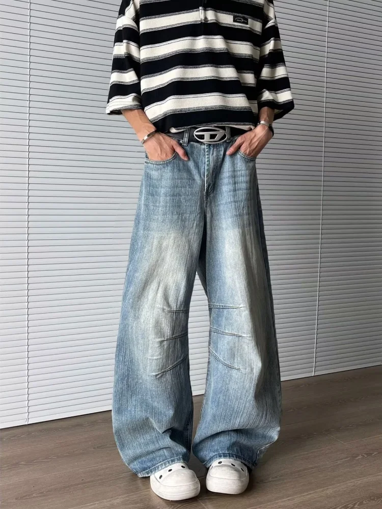 2025 Ropa Y2K Mode Gewaschene Blaue Weite Plissierte Neue Jeanshosen für Herren 90er Vintage Kleidung Koreanische Lässige Luxus-Denim-Hosen – Detail 4