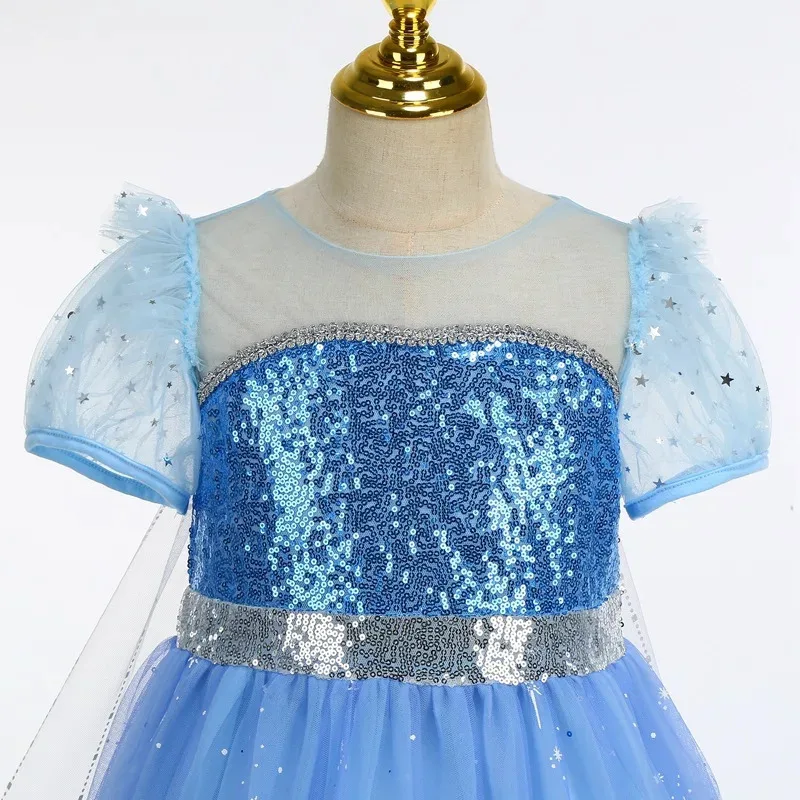Vestido de lentejuelas de princesa Elsa Frozen de malla de estilo occidental para niñas de Halloween disfraz cosplay om [8