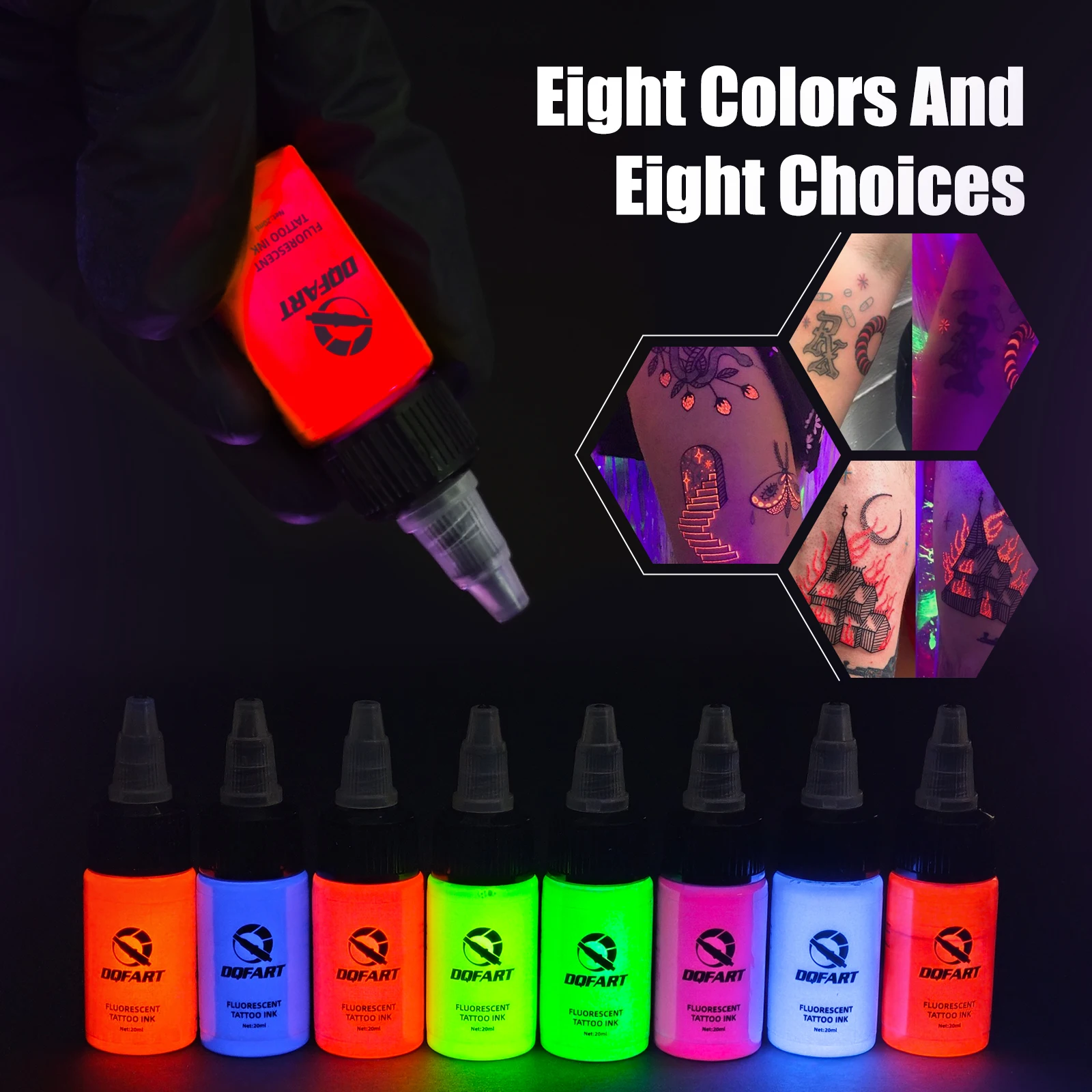 

DQFART 20ml UV Fluorescent Tattoo Ink Odorless Body Art Professional Tattoo Pigment Perfect for Body Art and Personal