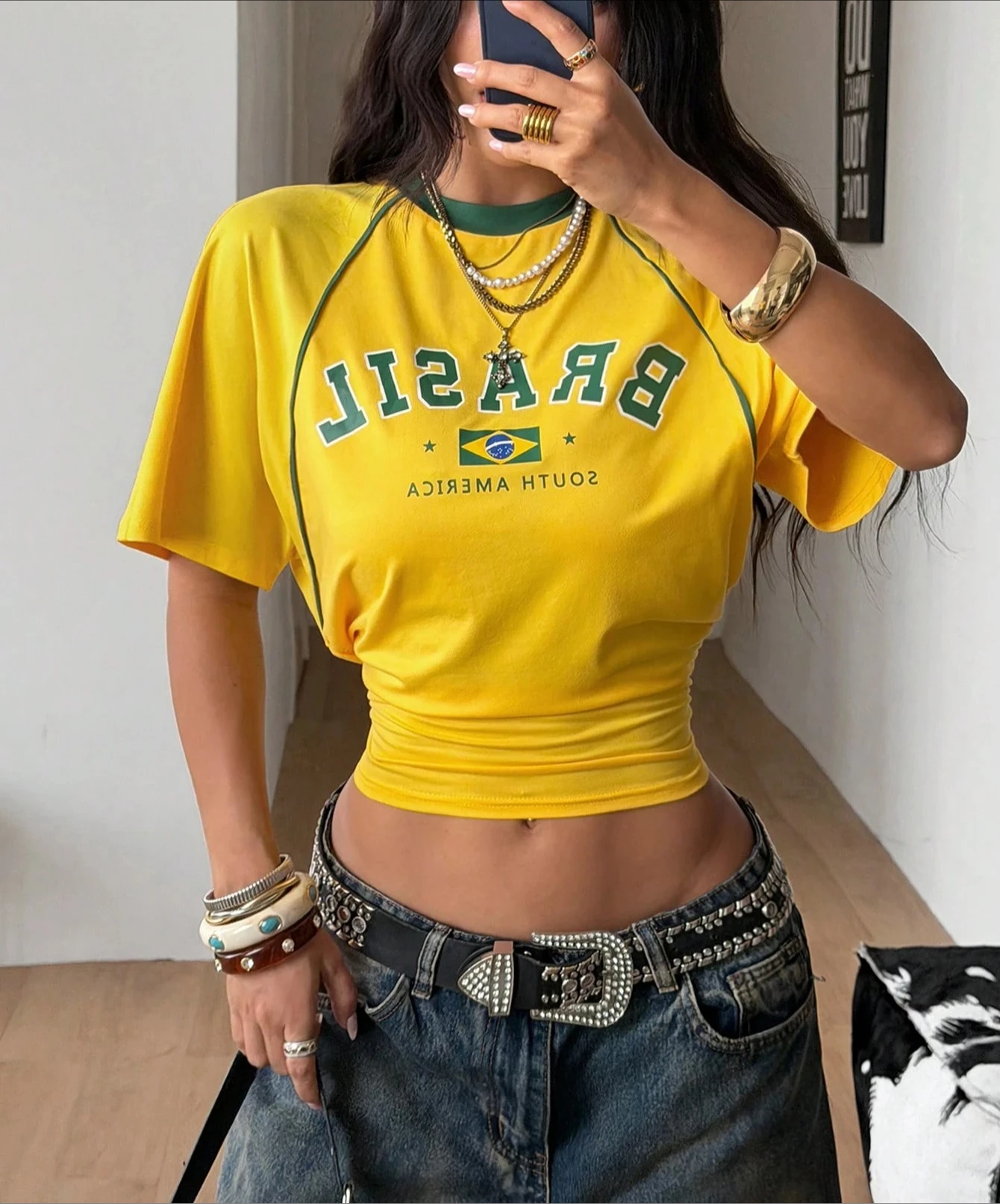 Women Summer Yellow Y2K Basic Fashion Streetwear Brazil Style Sportswear Short Sleeve Y2K Top Women Casual Daily Outfits T-shirt