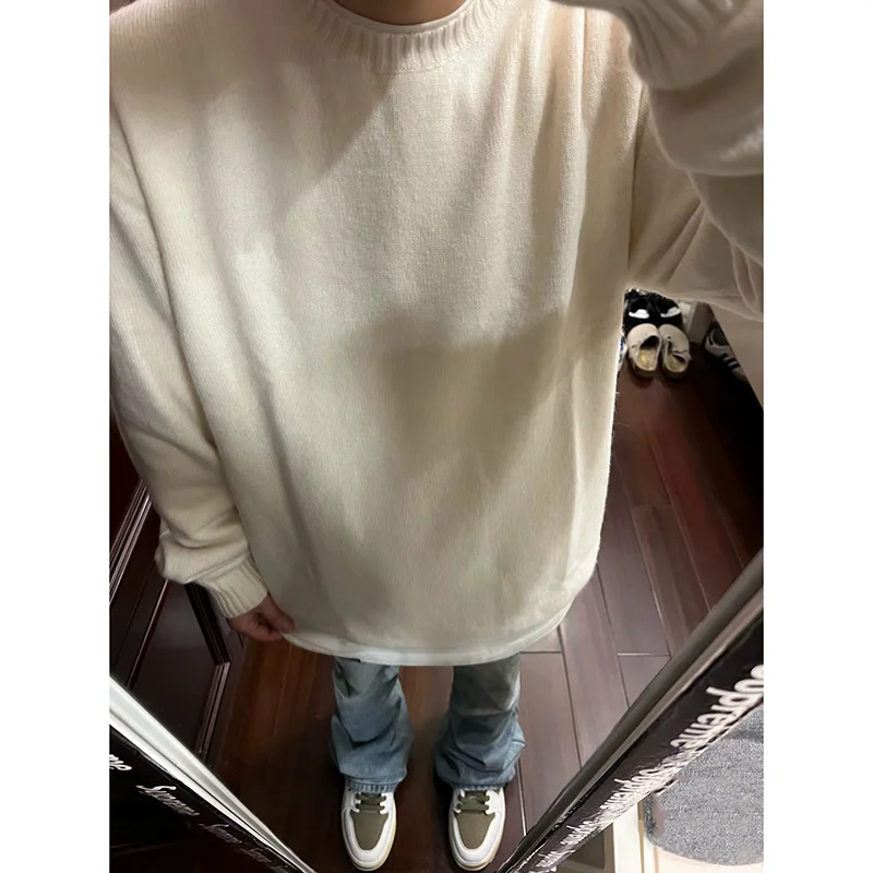 

Мягкий круглый вязаный свитер для мужчин: теплый, плотный, осенне-зимний, комфортный, свободного кроя, модный, базовый стиль