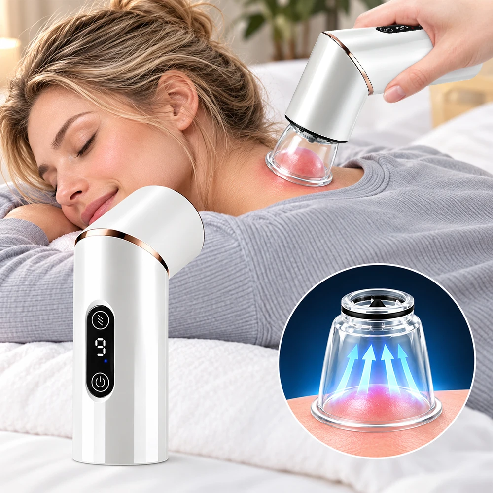 Rotatable Suction Cupping Set Red Light Beauty Massager with 6 Glass Jars Anti Cellulite Cupping Vacuum Slimming Guasha Massage