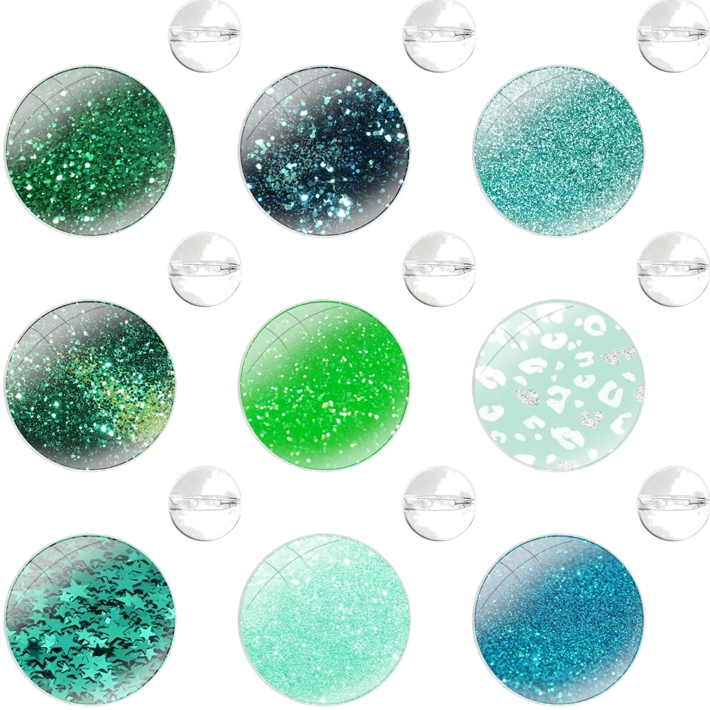 Aqua Silver Green Mint Glitter Pins Badge Metal Brooches For Clothes Backpack Decoration gift