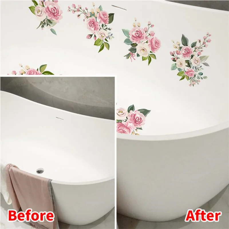 6PCS Anti Slip Cartoon Plant Flower Bathtub Wall Stickers For Children\'s Self-Adhesive Removable Bathroom  Decoration Art Mural