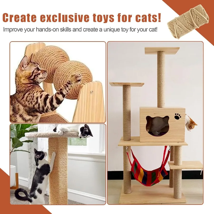 164FT 50 متر حبل السيزال الطبيعي لأعمدة خدش القطط 6 مللي متر سميكة الجوت القنب القط حبل لاستبدال شجرة القط عمود خدش القط إعادة #5