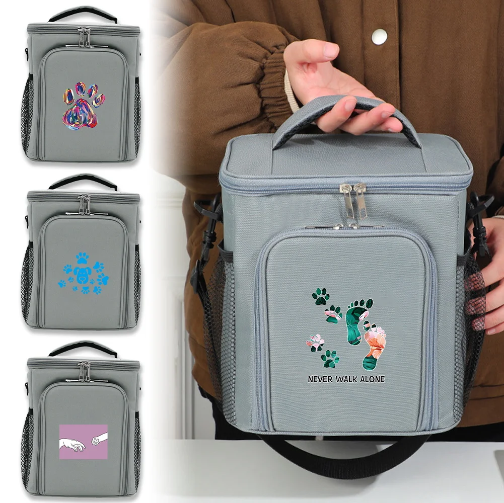 

Front Opening Double-layer Ice Pack Portable Family Activities Travel Case Footprints Printing Series Insulated Thermal Lunch
