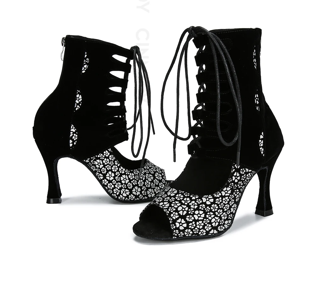 CINMIDY Party-Stiefel Damen Sexy Stilettos High Heels Ballsaal-Tanzschuhe Latein-Tanzschuhe Tango Pole Dance Stiefel Kubanischer Absatz – Detail 13