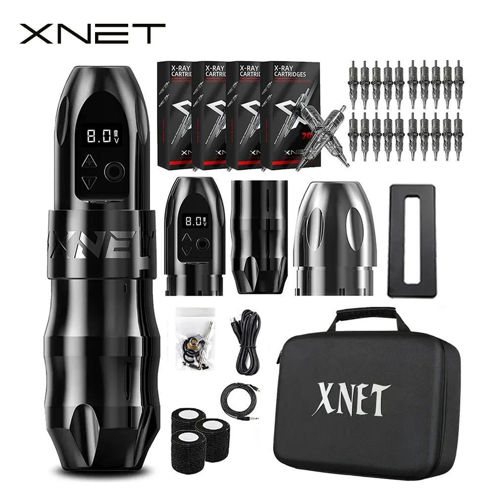 

Xnet Titan Wireless Tattoo Machine Pen Kit Coreless Motor with Extra 38mm Grip 2400mAh Battery 80pcs Mixed Cartridge Needles