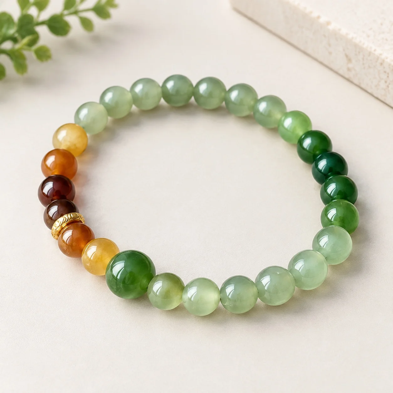 Gradated Multigem Design Bracelet with Round Bead Hetian Jade and Sugar Jade, 6mm Bead Diameter, for Women Casual Wear