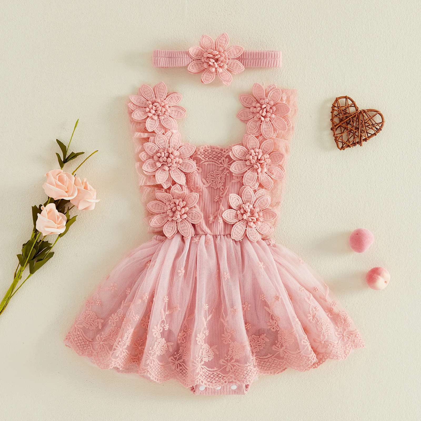 Newborn Baby Girl Romper Dress Infant Sleeveless Lace Floral Romper Bodysuit Baby Girl Summer Clothes Outfits