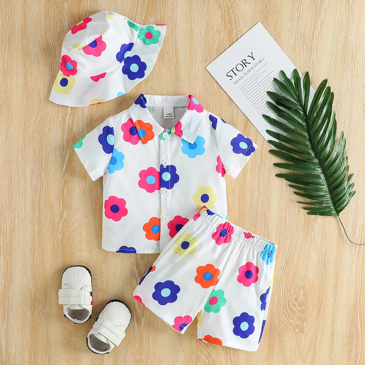 2025 New Children's Baby Summer Short-sleeved Set, Boy's Shirt and Shorts Three-piece Set, Trendy Kids' Clothing
