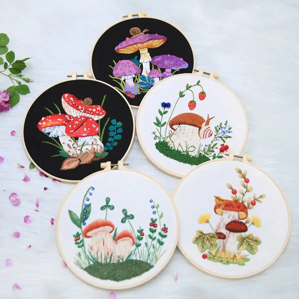 Embroidery Starter Kit with Hoop And Tools Mushroom Cross Stitch Set for Beginners DIY Adult Kids