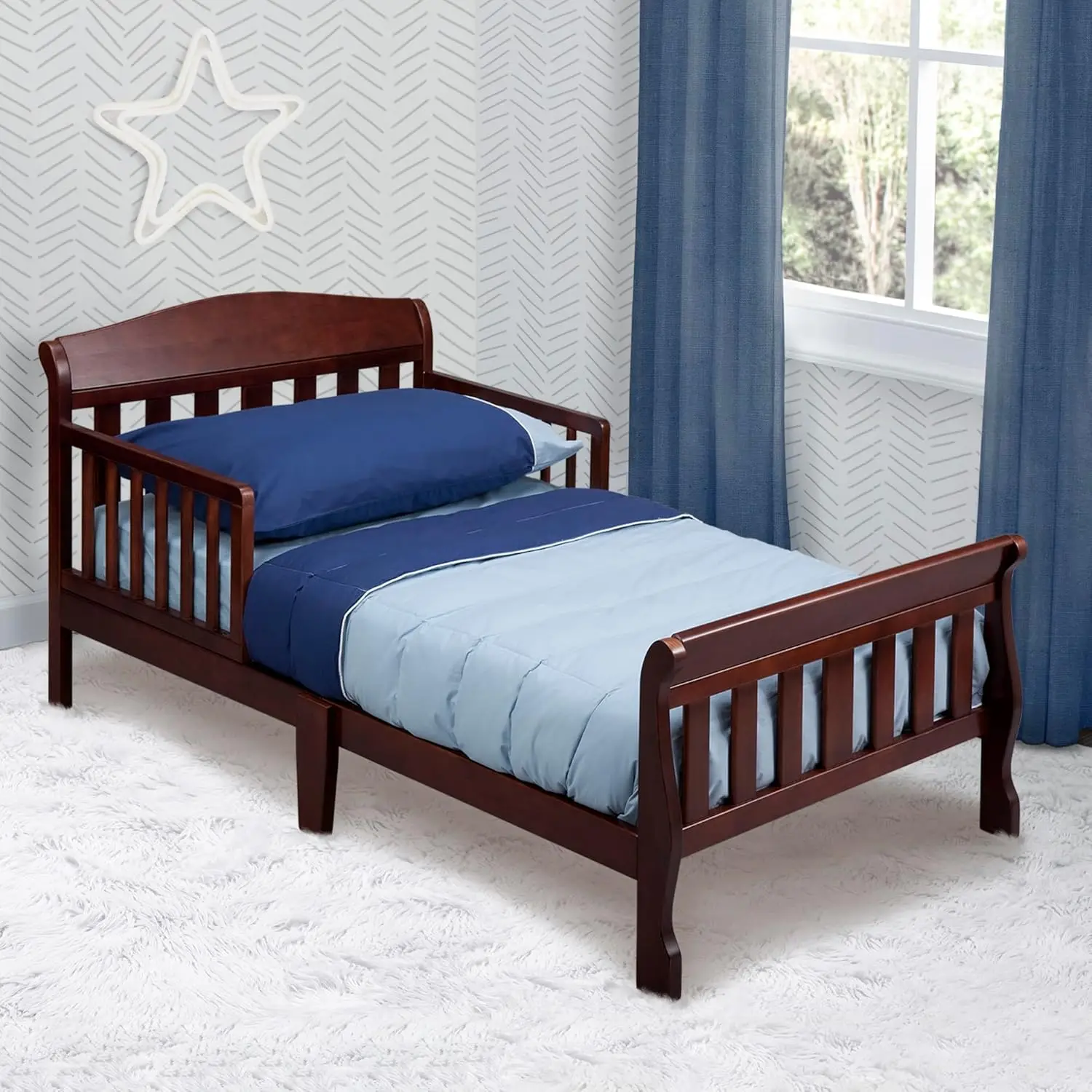 Cherry Toddler Bed with Guard Rails, Meets Safety Standards, Easy Assembly