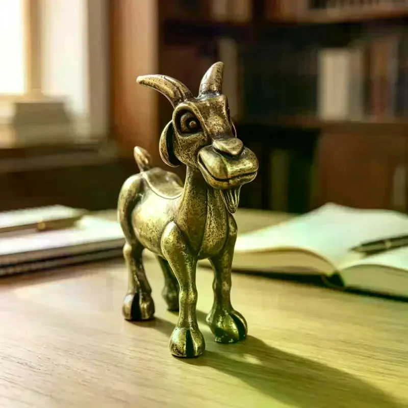 1Pcs Vintage Brass Goat Statue Retro Animal Sculpture Tea Pet For Home Office Decor Ideal For Collectors