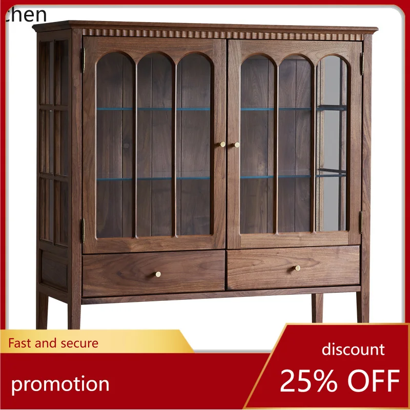 

Тумба-витрина ZML из массива дерева и стекла в ретро-стиле для гостиной/ресторана, с керамическими элементами для хранения