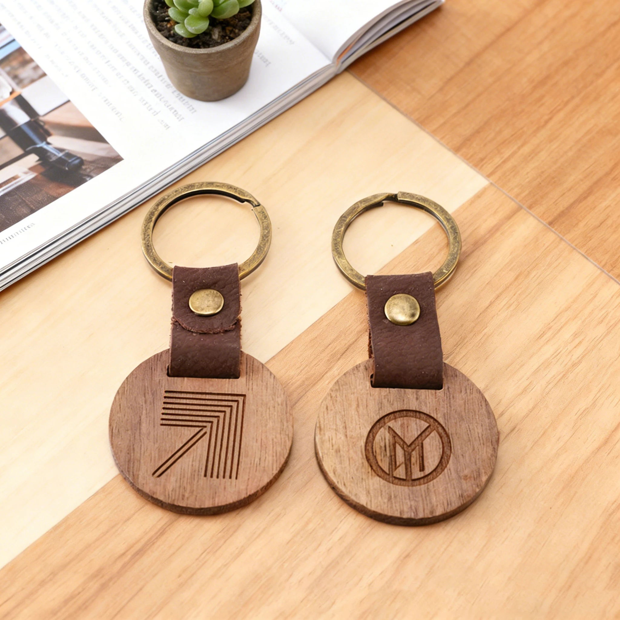 Solid Wood Square Keychain with Free Engraving, Custom Gift