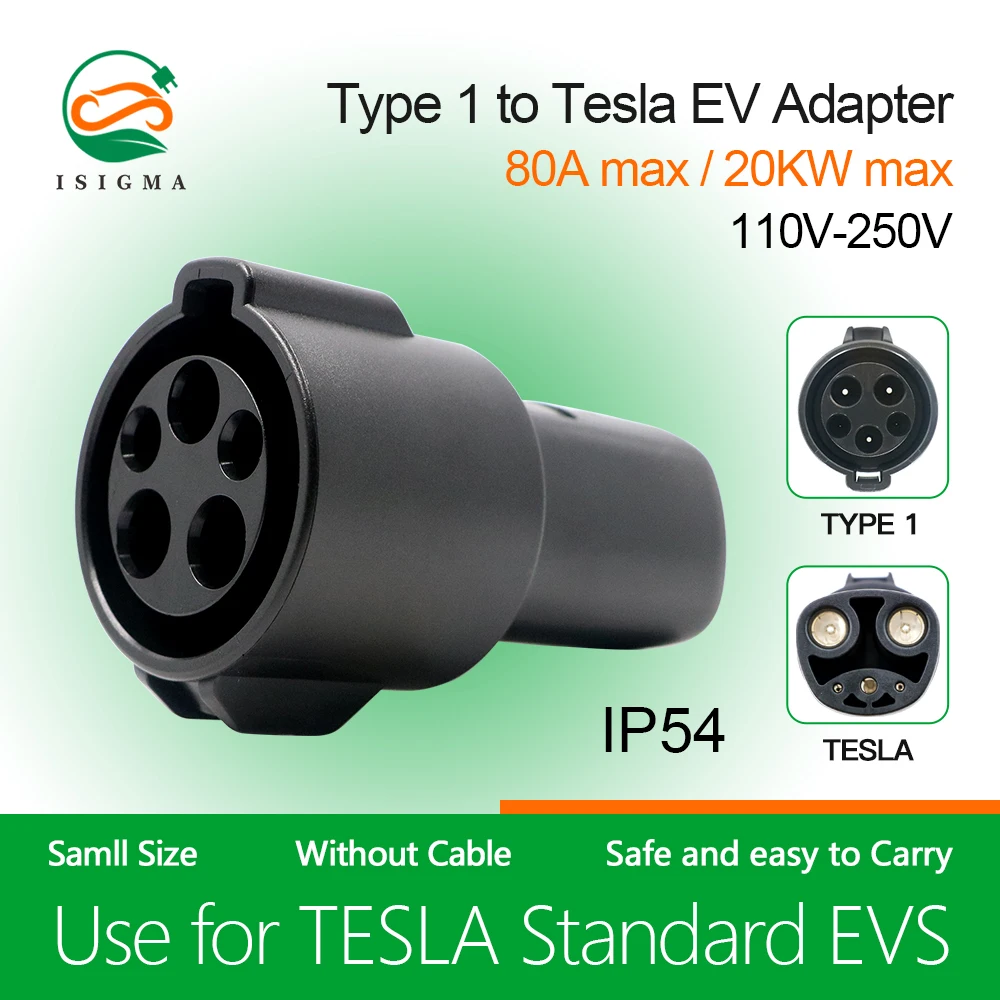 

Isigma 60A 250V Electric Vehicle Charging Adapter Type1 11772 to Teslas Model X Y 3 s For Teslas Socket Electric Car Accessories