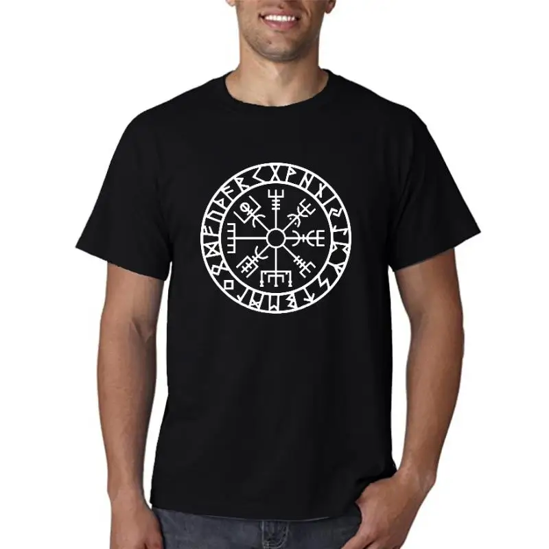 EU Size 100% Cotton T Shirt Viking Icelondic Vegvisir Composs Rune omulet T-shirt Cosuol Tops