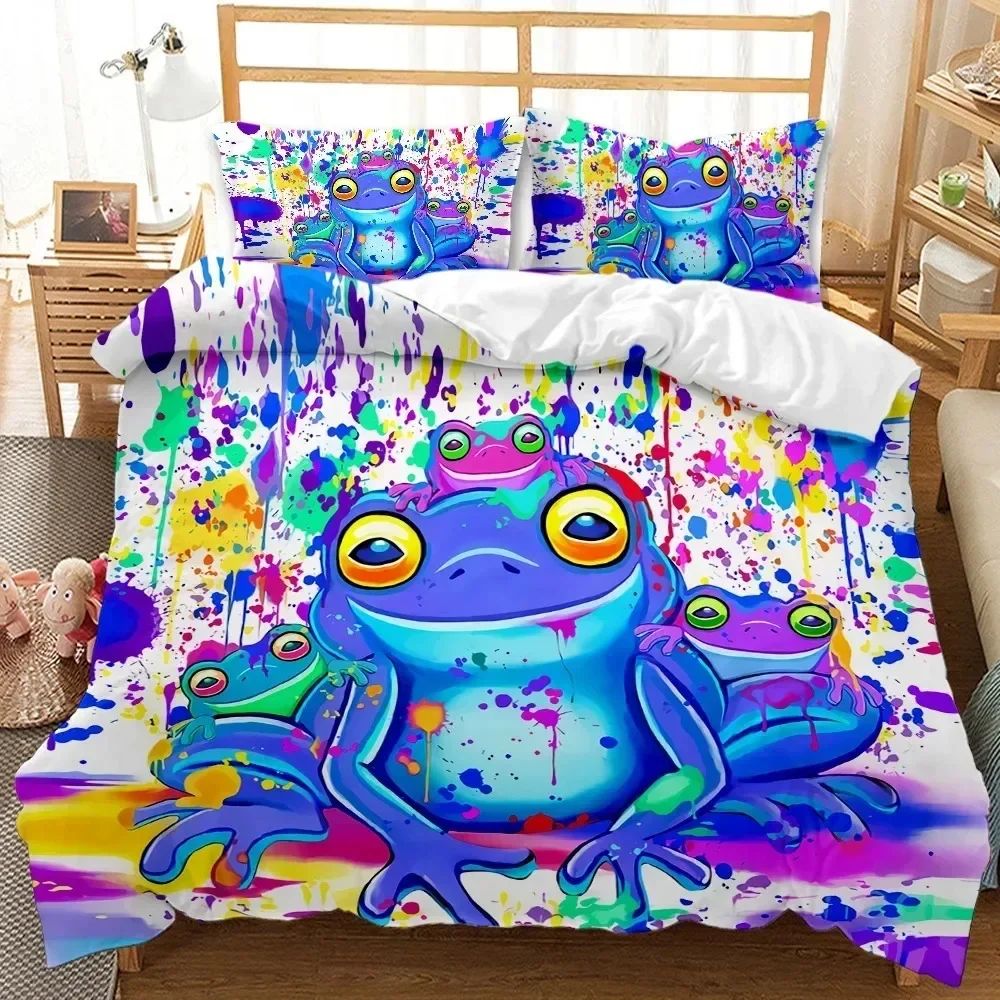 Bedding Cartoon Frog Duvet Cover KingQueen Size Fantasy Galaxy Animal Colored Frogs Design Psychedelic Polyester Quilt Cover