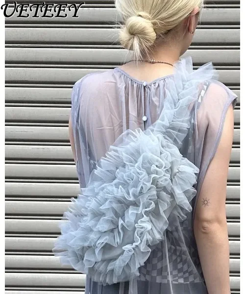 

Summer Japanese Style Niche Fungus Ruffled Yarn Solid Color Cosmetic Bag Sweet Versatile Light Crossbody Shoulder Handbag