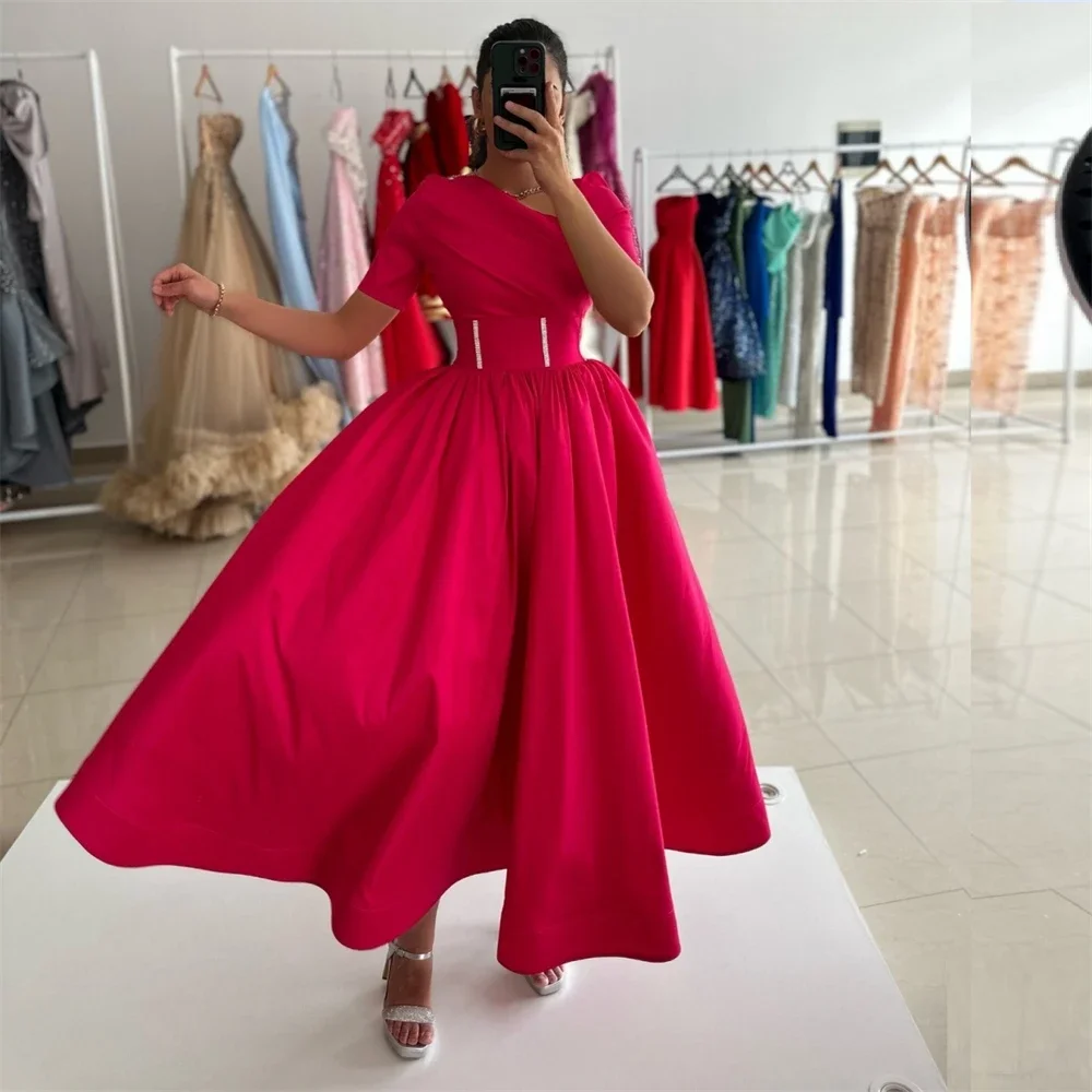 

Saudi Arabia Prom Dress Formal Asymmetrical Ball Ankle Length Skirts Fold Draped Ruffle Bespoke Occasion Dresses Evening Gown