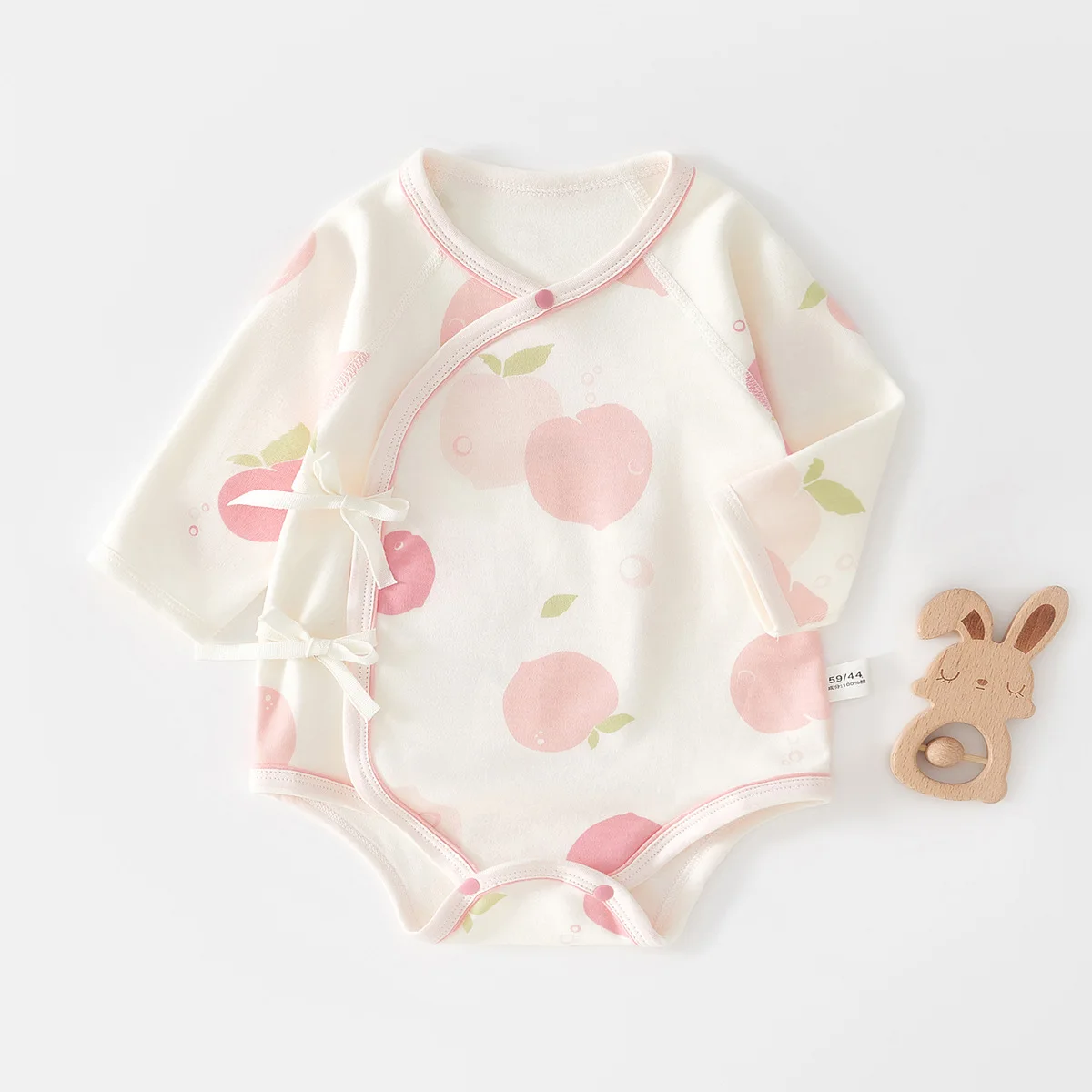 

Newborn Baby Triangle Romper Clothes Pure Cotton Boys Girls Cute Peach Printing Long Sleeve Jumpsuit 1-3-6M
