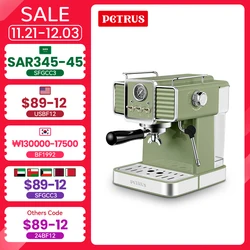 Petrus Espresso Machine 15 Bar Coffee Maker High Power With Commercial Stainless Steel Portafilter