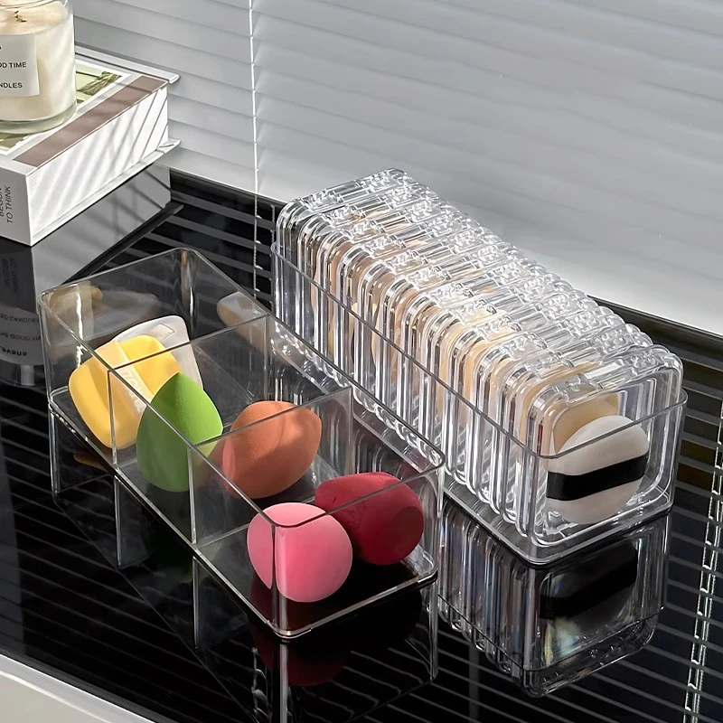 Makeup Puff Display Box Makeup Egg Storage Rack Air Cushion Puff Transparent Storage Holder Desktop Organization Tool