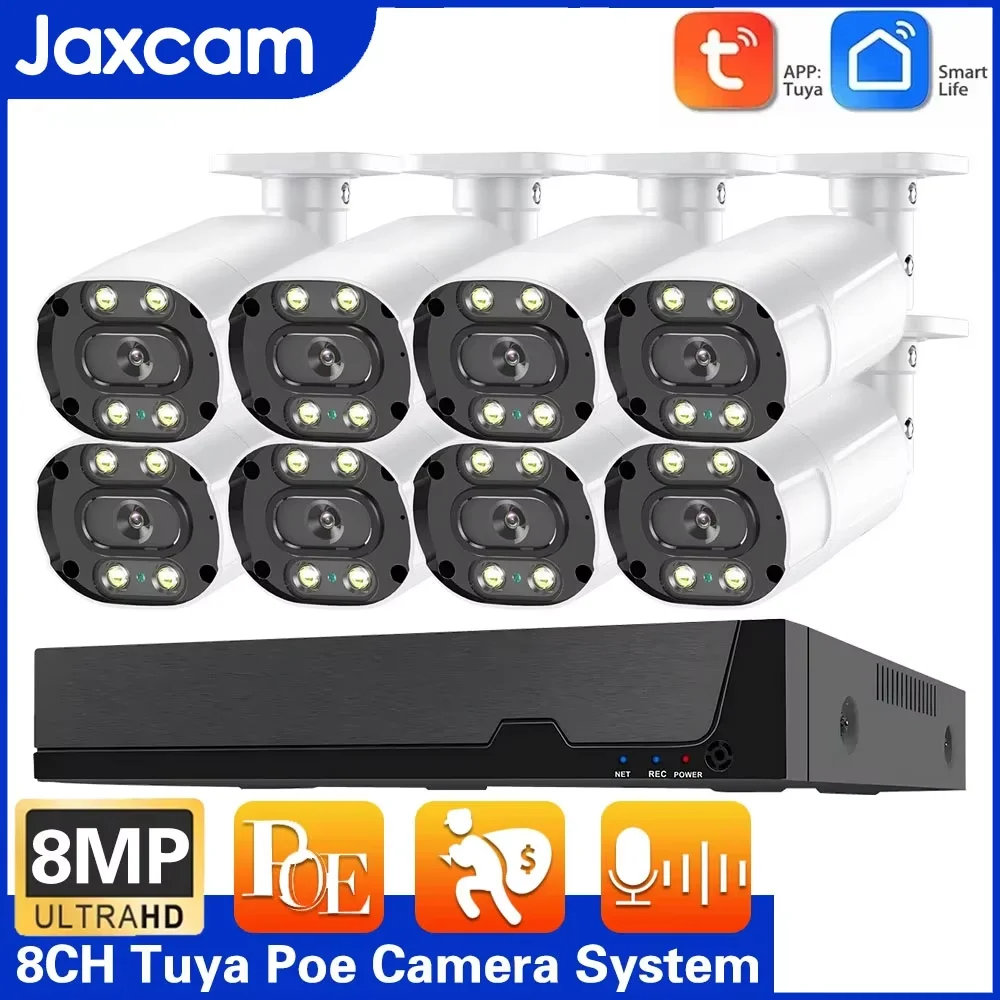 

4K Ultra HD H.265 Security Camera POE System 8MP Waterproof Outdoor Night Vision Color Video Surveillance NVR Kit With TUYA APP