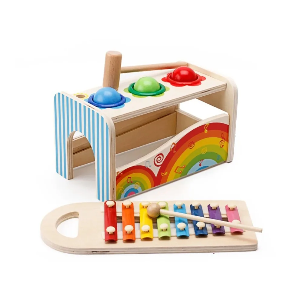 

Wooden Hammer Ball and Xylophone Set Mallet and Pegs Pound a Ball Tap Bench Toys for Baby Boy Girl Toddler Gift Motor Skill