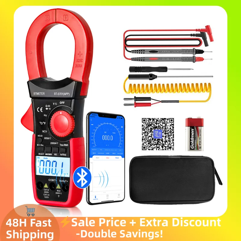 

Digital Clamp Meter 6000 Counts True RMS, Bluetooth APP Remote Auto Range AC/DC Voltage Current NCV Temp Capacitance Resistance