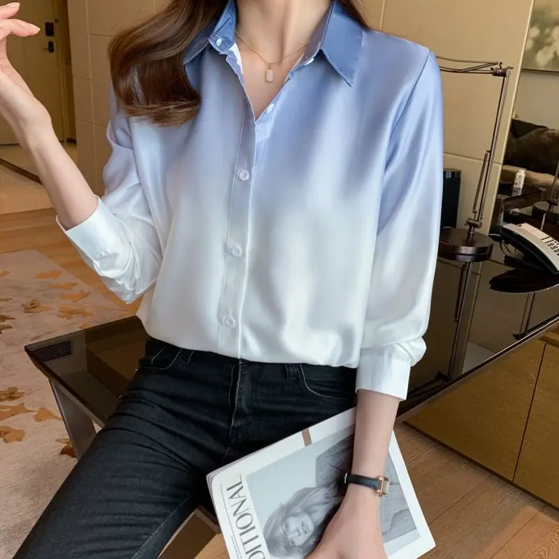 

Elegant Women Shirt With Classic Turn Down Collar And Full Sleeve For Office Wear In Spring Autumn Season