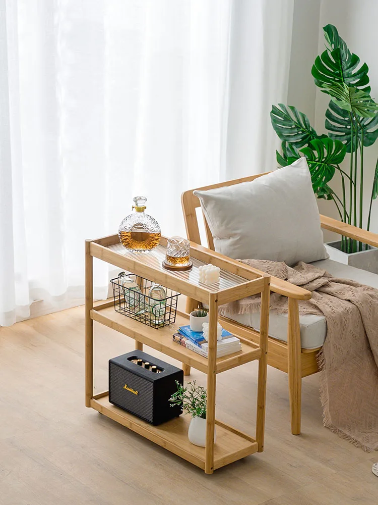 Small table with wheels, sofa side table, living room side cabinet, coffee table, bedside storage rack, movable simple tea table