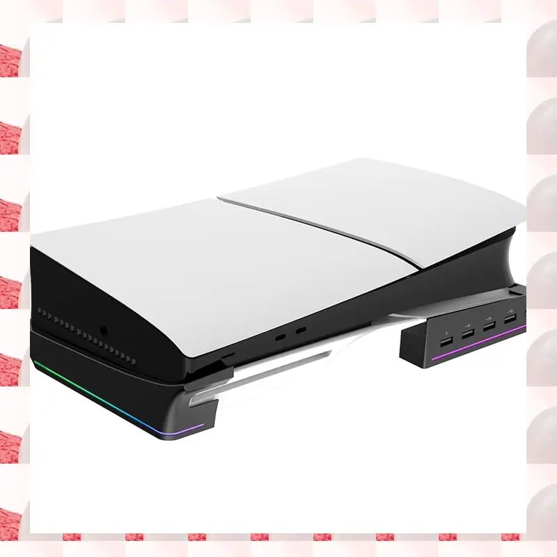 

ABGN For PS5 Slim/Pro Stand With Light Modes 4 USB Hubs Enhanced Storage & Display Black