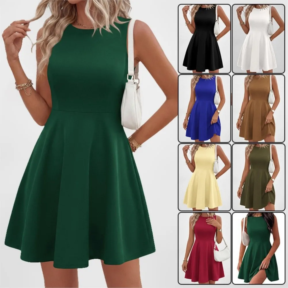 

2026 Casual A-line Dress Dresses For Lady Women's Casual Vestidos Elegant Temperament Daily Sleeveless Solid Color Slim Fashion