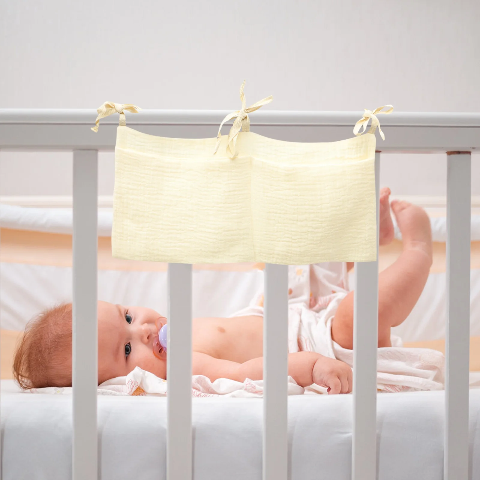 กระเป๋าจัดระเบียบสำหรับแขวนข้างเตียงเด็กอ่อน ความจุขนาดใหญ่ ทำจากผ้าฝ้าย สำหรับเก็บผ้าอ้อม ขวดนม จุกนมหลอก ติดตั้งง่าย