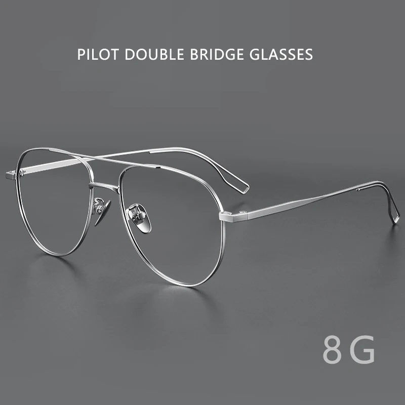 

Fashion Retro Pilot Double Bridge Glasses Ultra Light Pure Titanium Eyewear Optical Prescription Frames Man Big Size Glasses 016