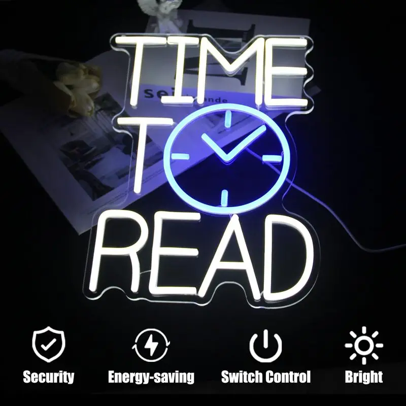 Time To Read LED Neon Signs Room Decoration For Library Reading Corner Bar Club Dimmable Art Wall Light Up Sign USB Powered Lamp