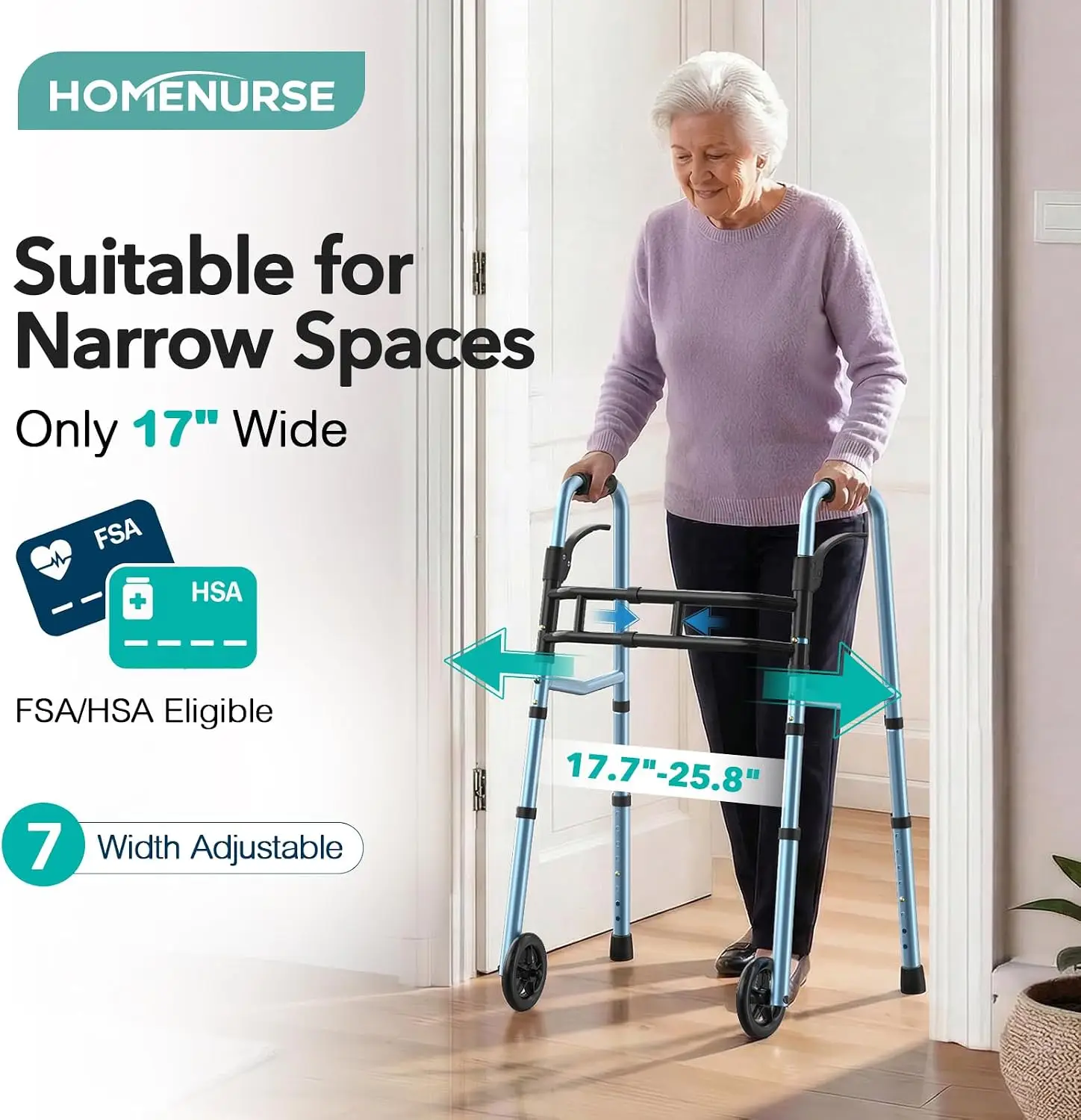 Z3 Narrow Walkers for Seniors, Folding Walker Small Space 350lbs