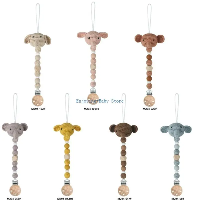 

770B Cotton Elephant Pacifier Clip Crochet Bead Clip Teether Toy Baby Product