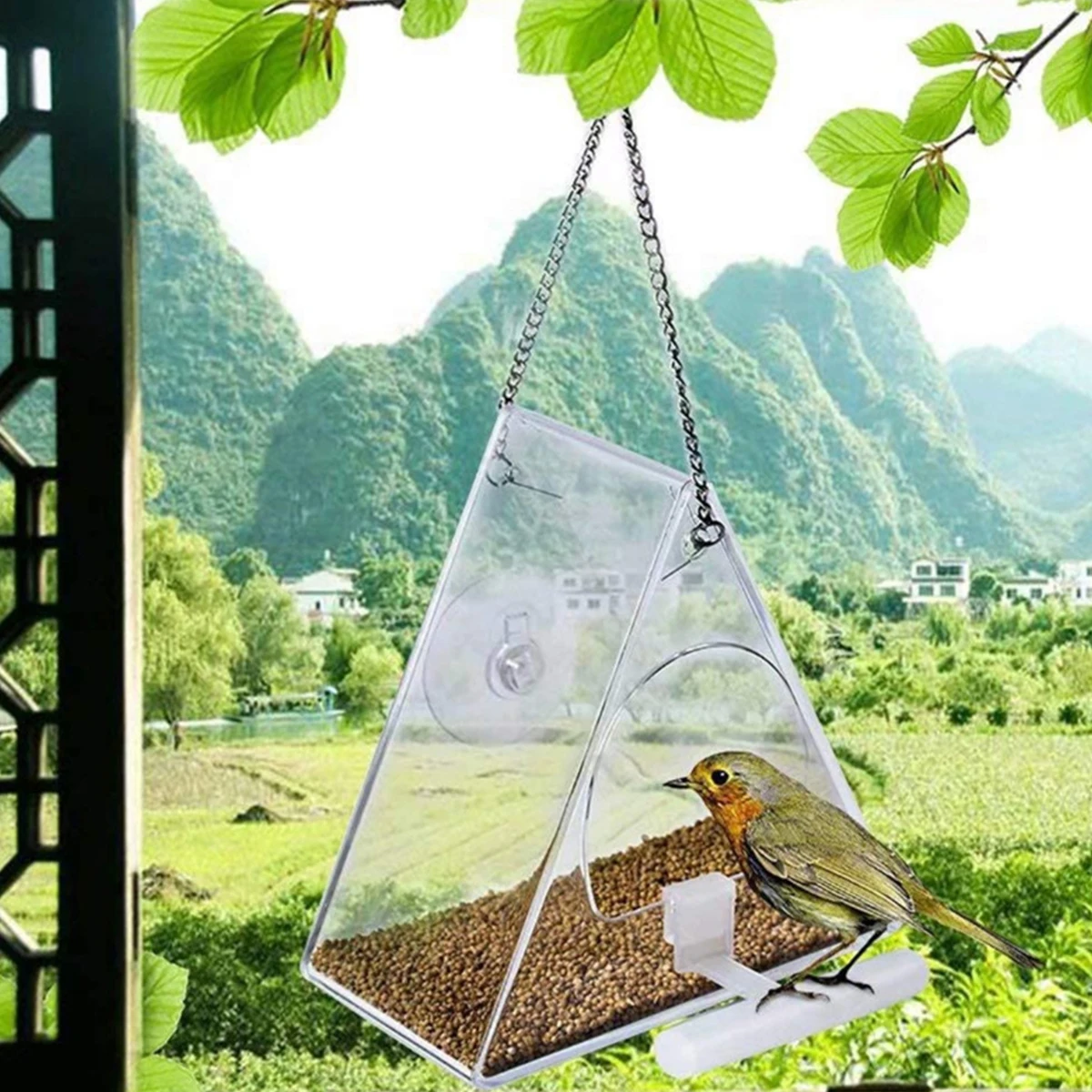 Bird Feeder Acrylic Transparent Window Bird Feeder Tray Bird House Pet Feeder Seed Food Container Cage Accessories For Parakeets